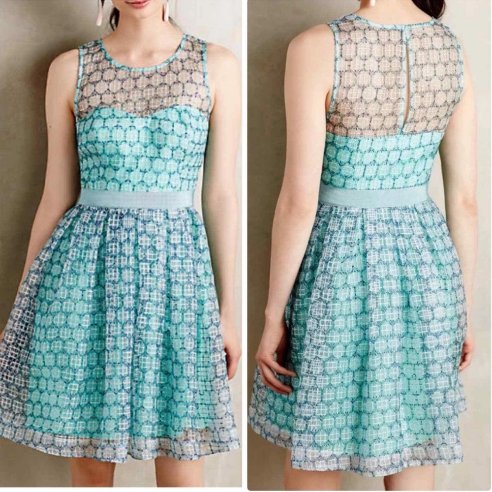Anthropologie Moulinette Soeurs Chasia Blue Fit Flare Dress - size 6